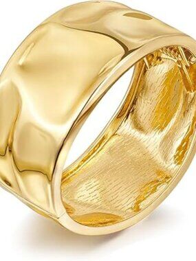 NEW Chunky Gold Bangle Bracelet Thick Wide Hinged Cuff Hammered Standout